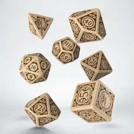 Cover: 5907699492893 | Steampunk Clockwork Beige &amp; brown Dice Set | Auslaufartikel | QWOSTC74