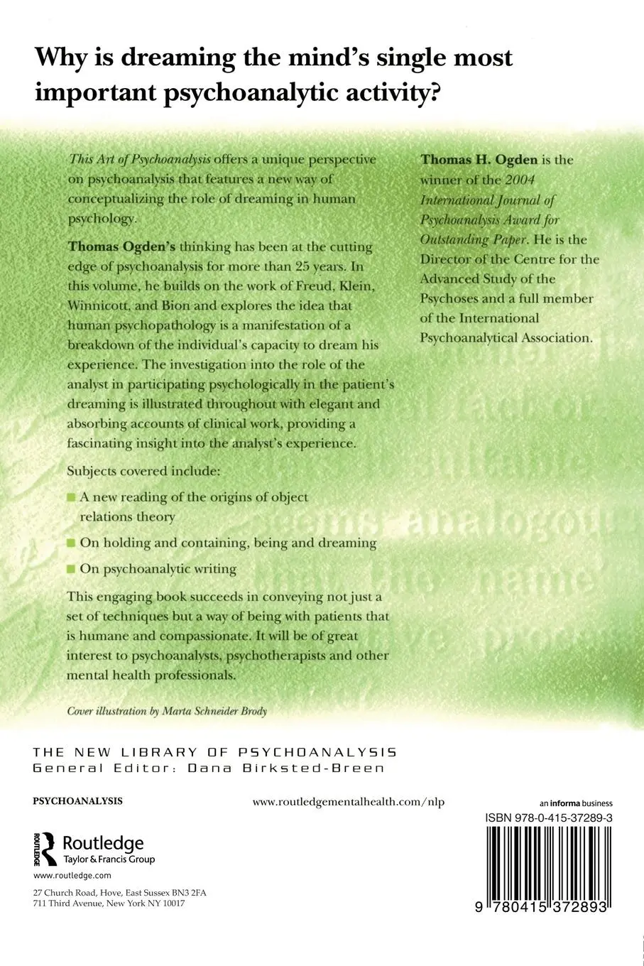 Rückseite: 9780415372893 | This Art of Psychoanalysis | Thomas H Ogden | Taschenbuch | Englisch
