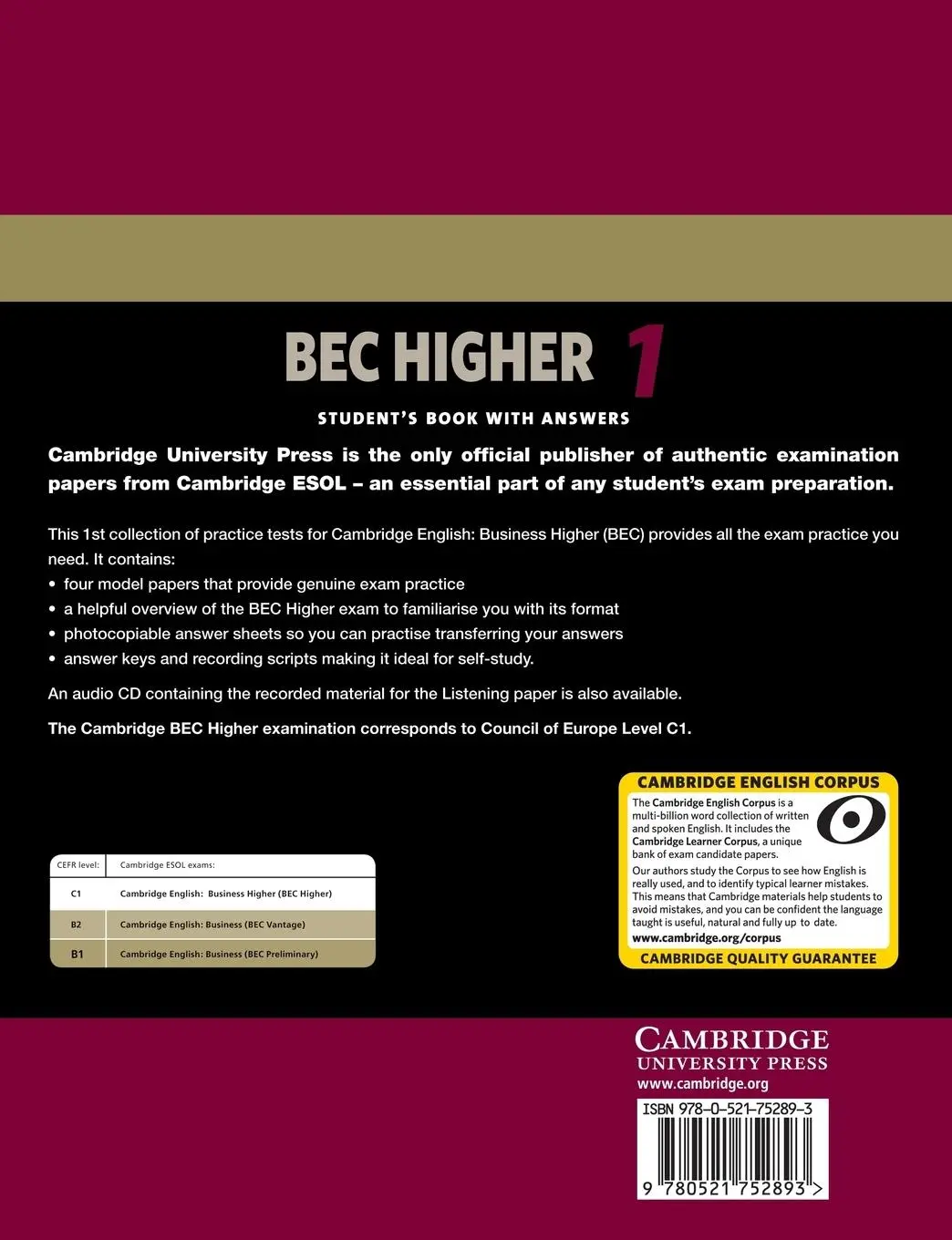 Rückseite: 9780521752893 | Cambridge BEC Higher 1 | Taschenbuch | Englisch | 2002