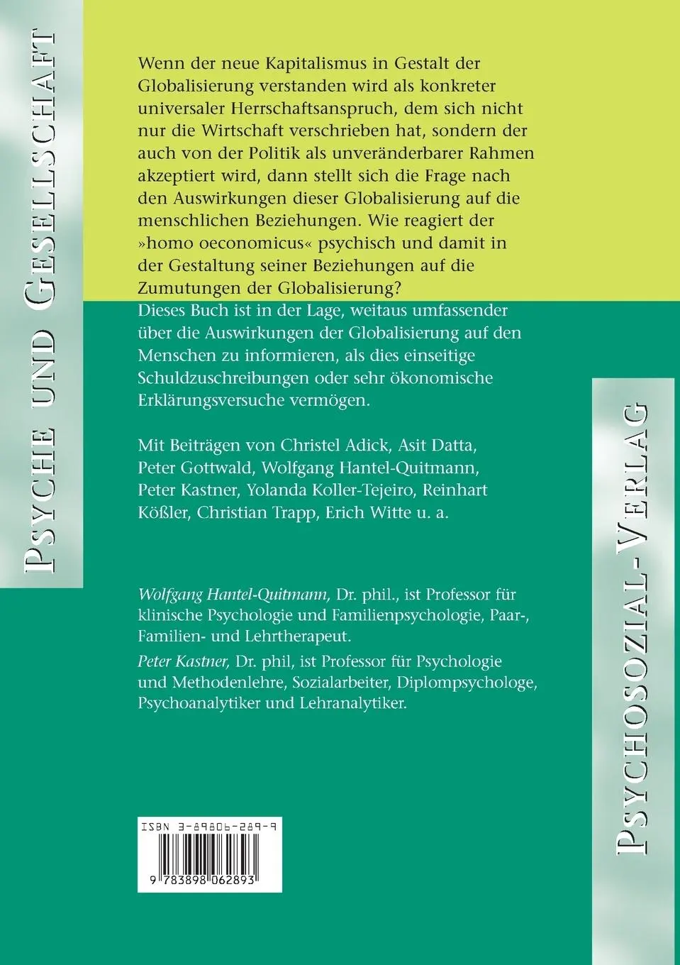 Rückseite: 9783898062893 | Der globalisierte Mensch | Wolfgang Hantel-Quitmann (u. a.) | Buch