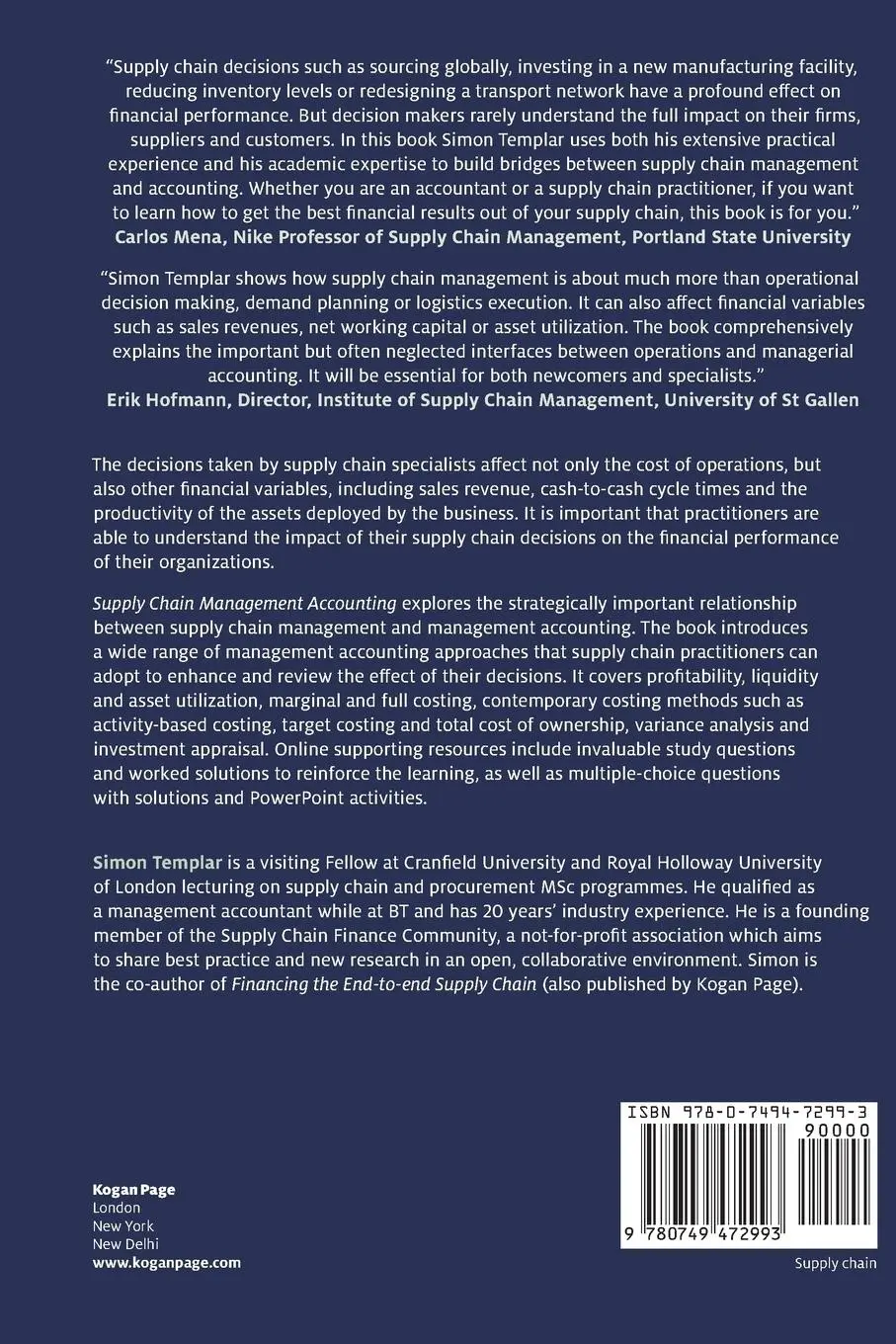 Rückseite: 9780749472993 | Supply Chain Management Accounting | Simon Templar | Taschenbuch