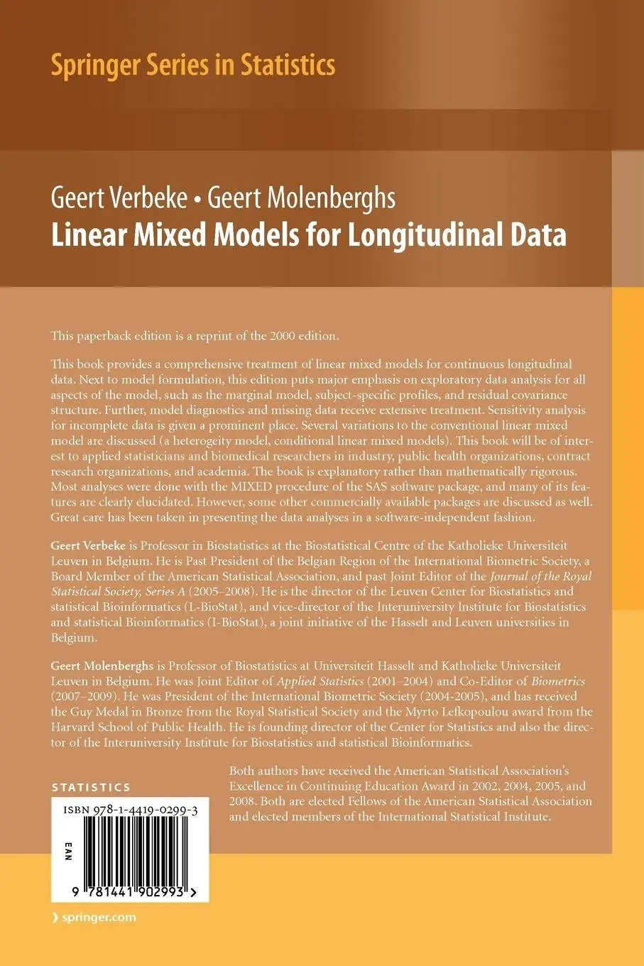 Rückseite: 9781441902993 | Linear Mixed Models for Longitudinal Data | Geert Verbeke (u. a.)