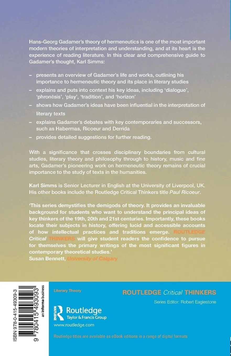 Rückseite: 9780415493093 | Hans-Georg Gadamer | Karl Simms | Taschenbuch | Englisch | 2015