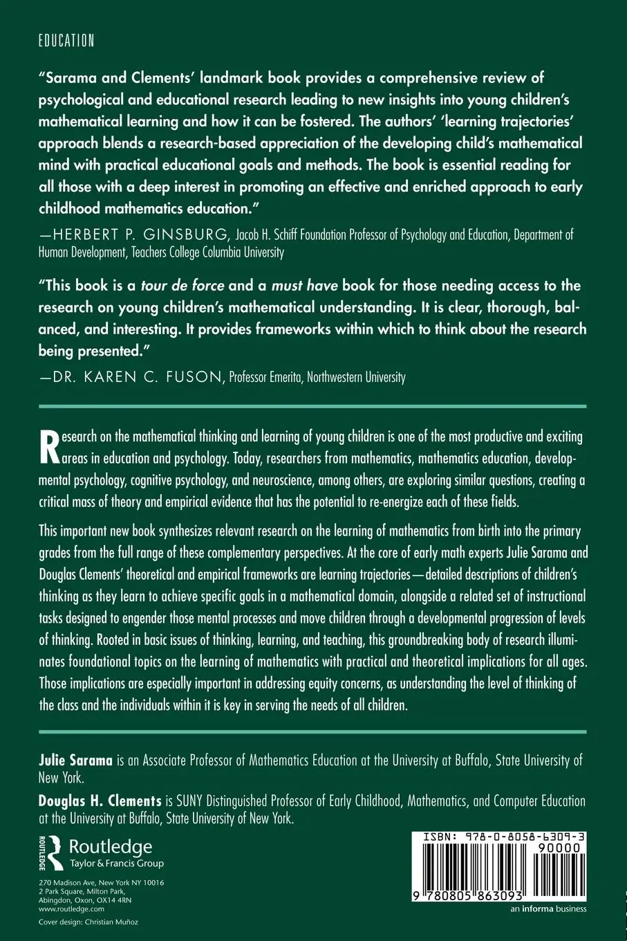 Rückseite: 9780805863093 | Early Childhood Mathematics Education Research | Julie Sarama (u. a.)