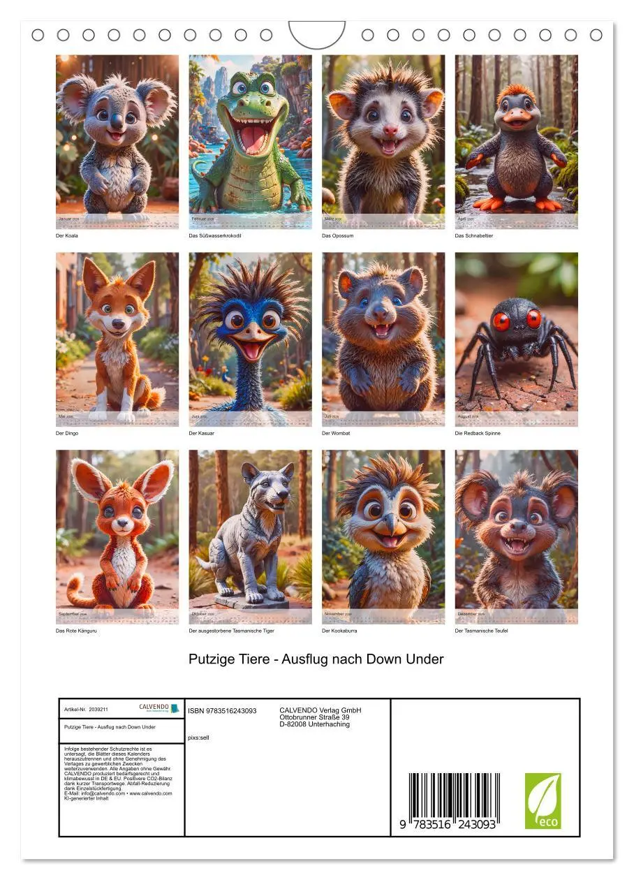 Bild: 9783516243093 | Putzige Tiere - Ausflug nach Down Under (Wandkalender 2026 DIN A4...