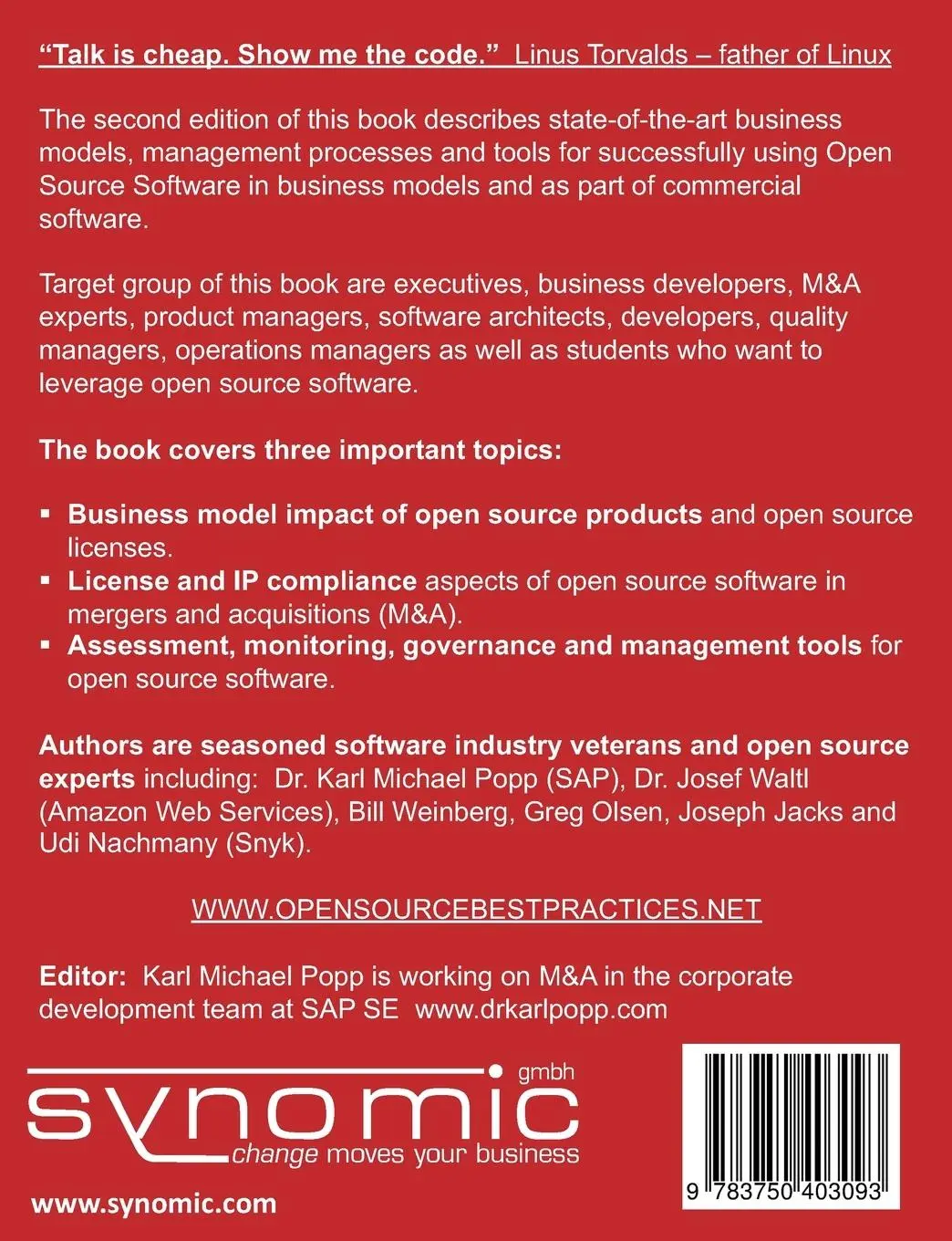 Rückseite: 9783750403093 | Best Practices for commercial use of open source software | Popp