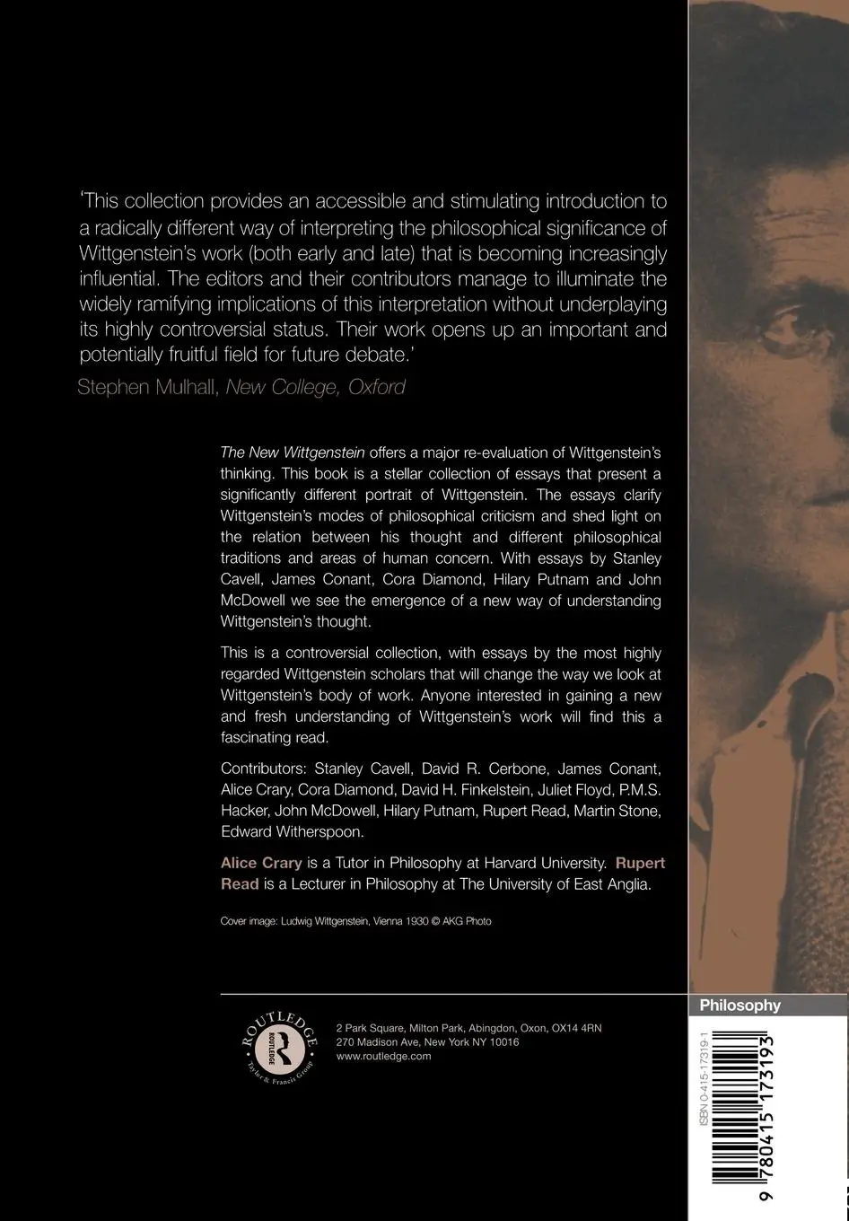 Rückseite: 9780415173193 | The New Wittgenstein | Alice Crary (u. a.) | Taschenbuch | Englisch
