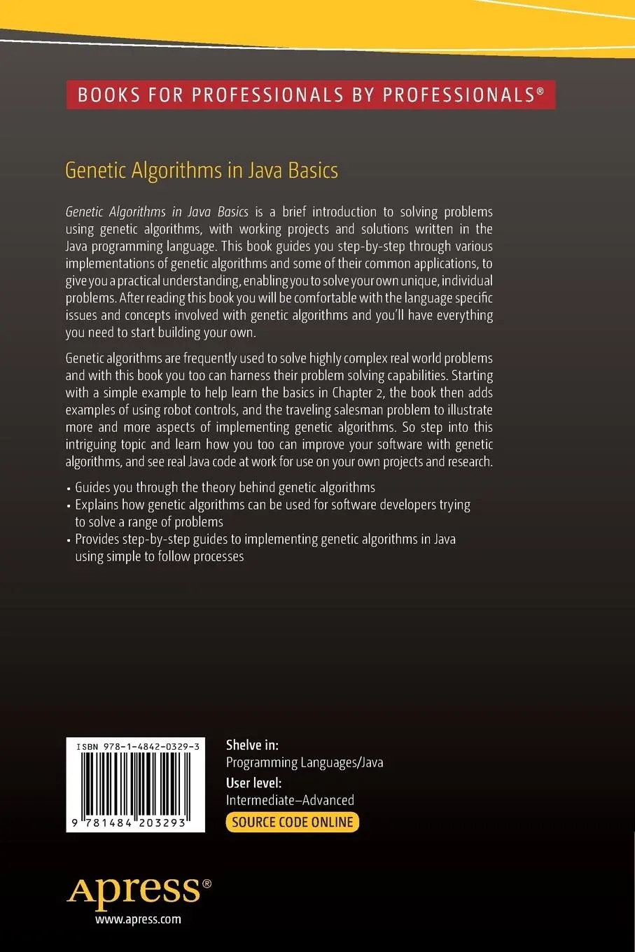 Rückseite: 9781484203293 | Genetic Algorithms in Java Basics | Burak Kanber (u. a.) | Taschenbuch