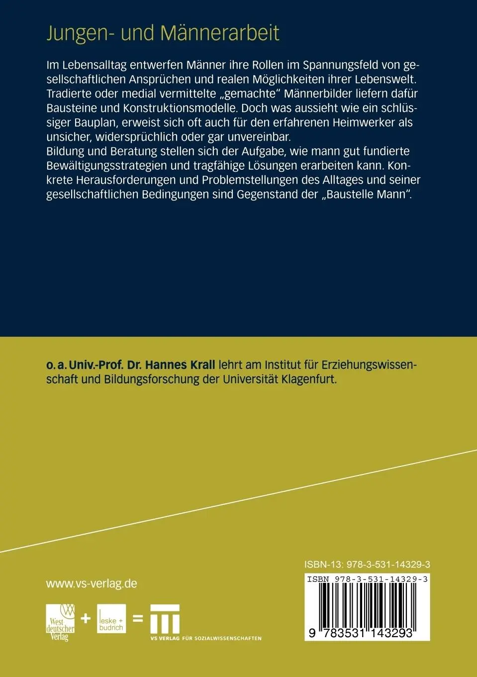 Rückseite: 9783531143293 | Jungen- und Männerarbeit | Johannes Krall | Taschenbuch | 252 S.