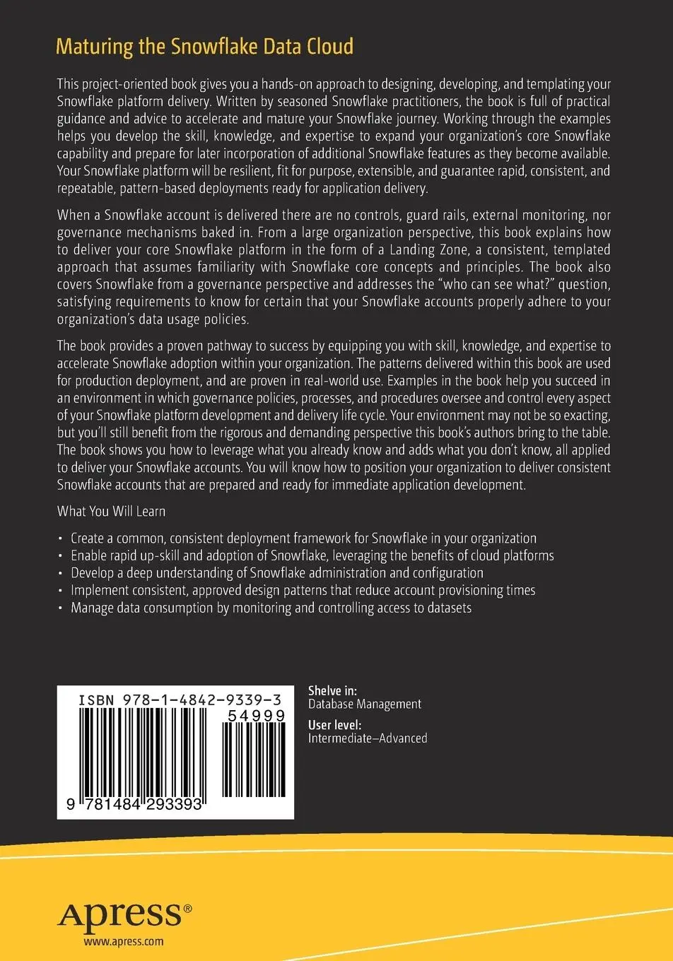 Rückseite: 9781484293393 | Maturing the Snowflake Data Cloud | Sahir Ahmed (u. a.) | Taschenbuch