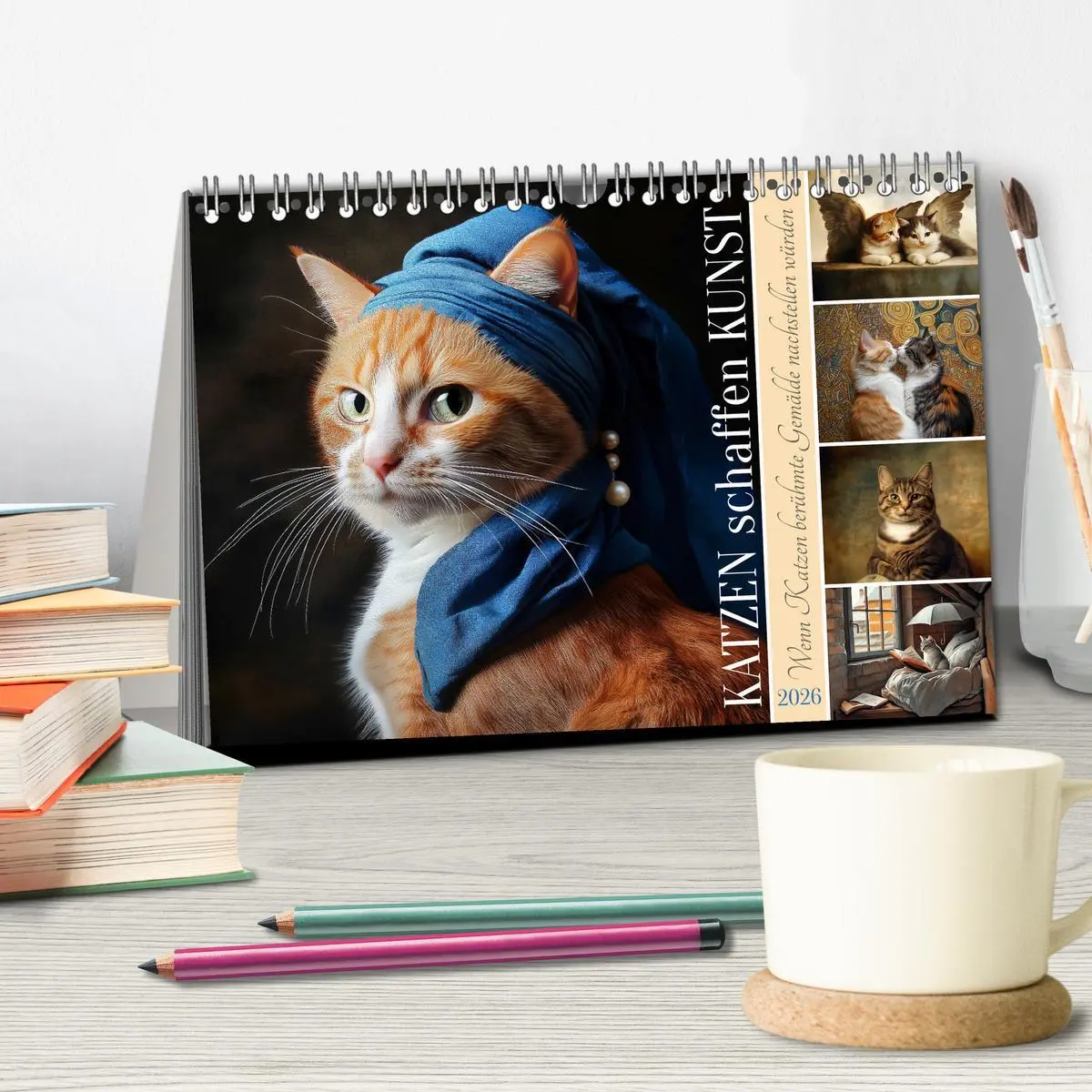 Bild: 9783457363393 | Katzen schaffen Kunst (Tischkalender 2026 DIN A5 quer), CALVENDO...