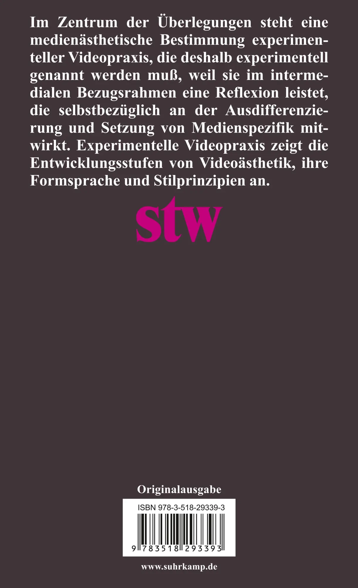Rückseite: 9783518293393 | Video | Das reflexive Medium | Yvonne Spielmann | Taschenbuch | 480 S.