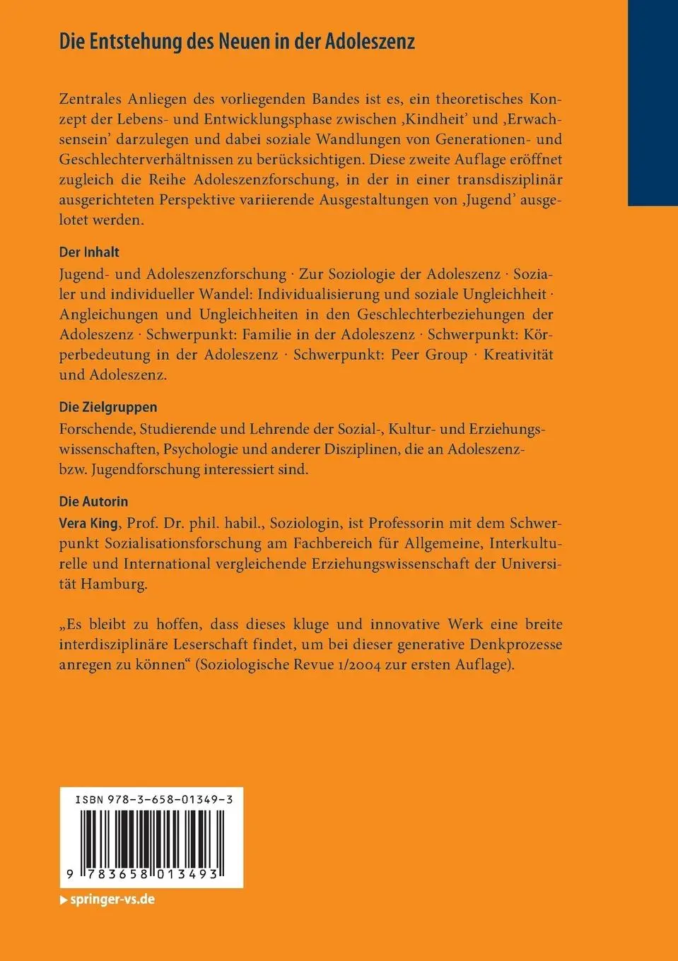 Rückseite: 9783658013493 | Die Entstehung des Neuen in der Adoleszenz | Vera King | Taschenbuch