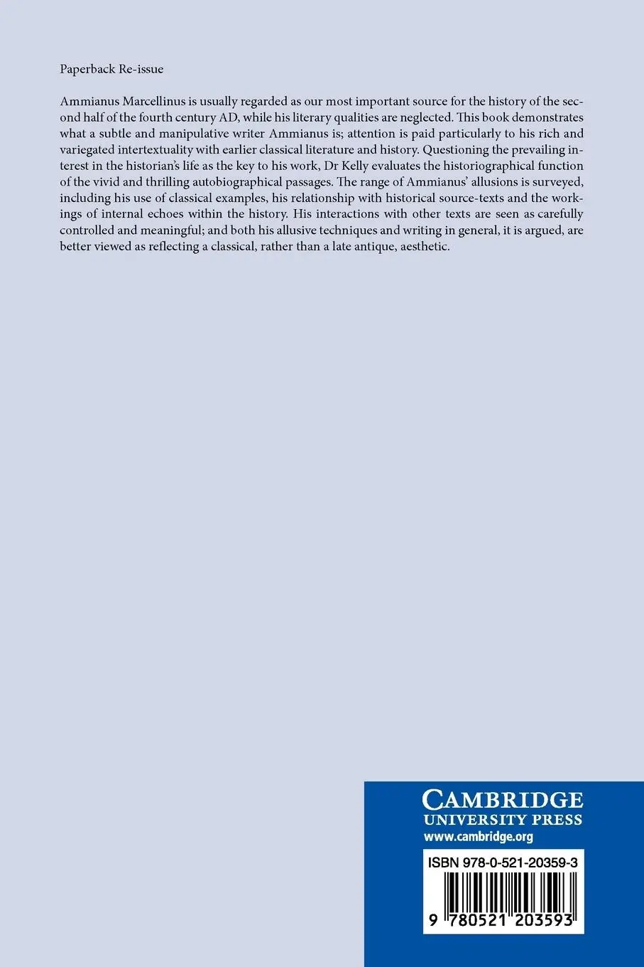 Rückseite: 9780521203593 | Ammianus Marcellinus | The Allusive Historian | Gavin Kelly | Buch