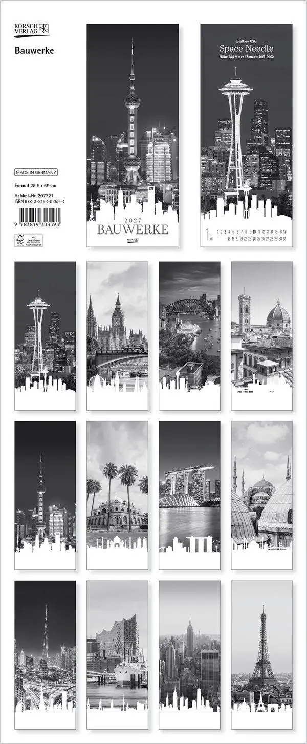 Bild: 9783819303593 | Bauwerke 2027 | Verlag Korsch | Kalender | 14 S. | Deutsch | 2027