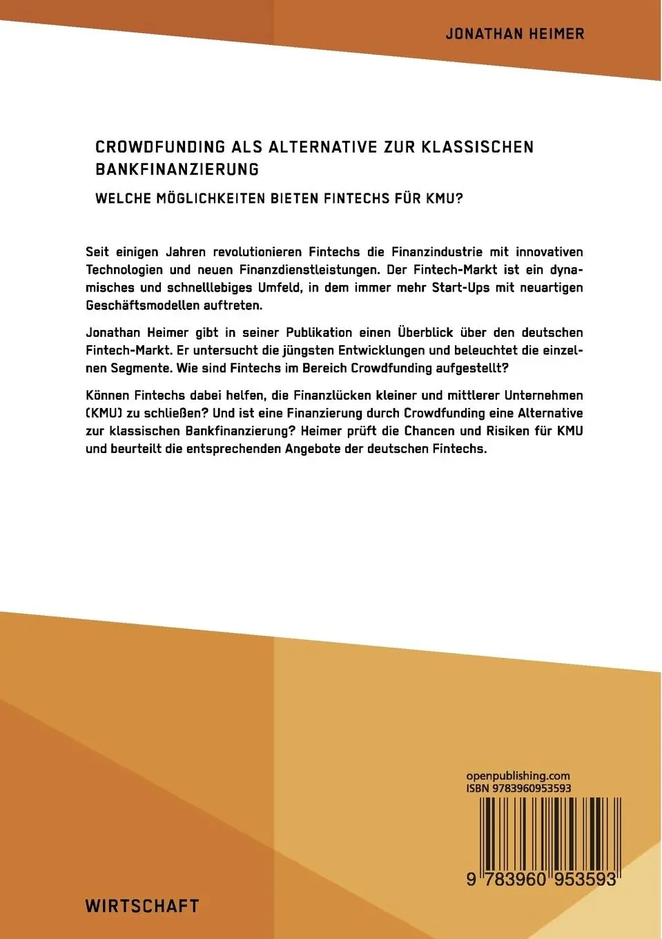 Rückseite: 9783960953593 | Crowdfunding als Alternative zur klassischen Bankfinanzierung....