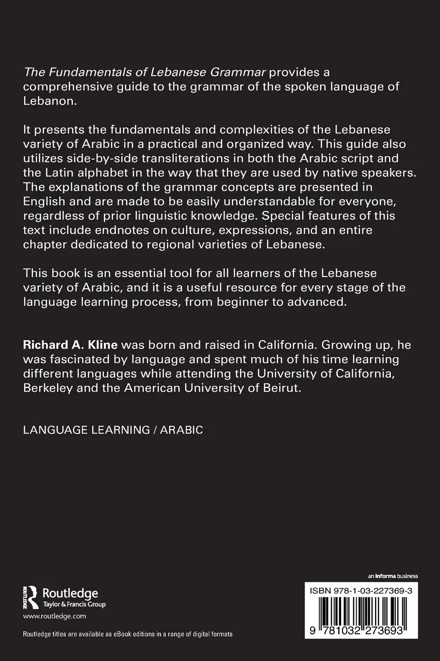Rückseite: 9781032273693 | The Fundamentals of Lebanese Grammar | Richard A. Kline | Taschenbuch