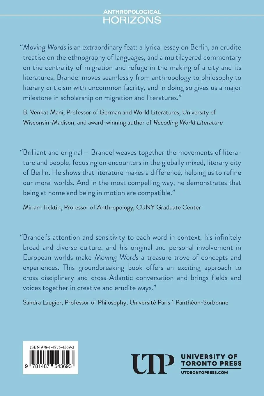 Rückseite: 9781487543693 | Moving Words | Literature, Memory, and Migration in Berlin | Brandel