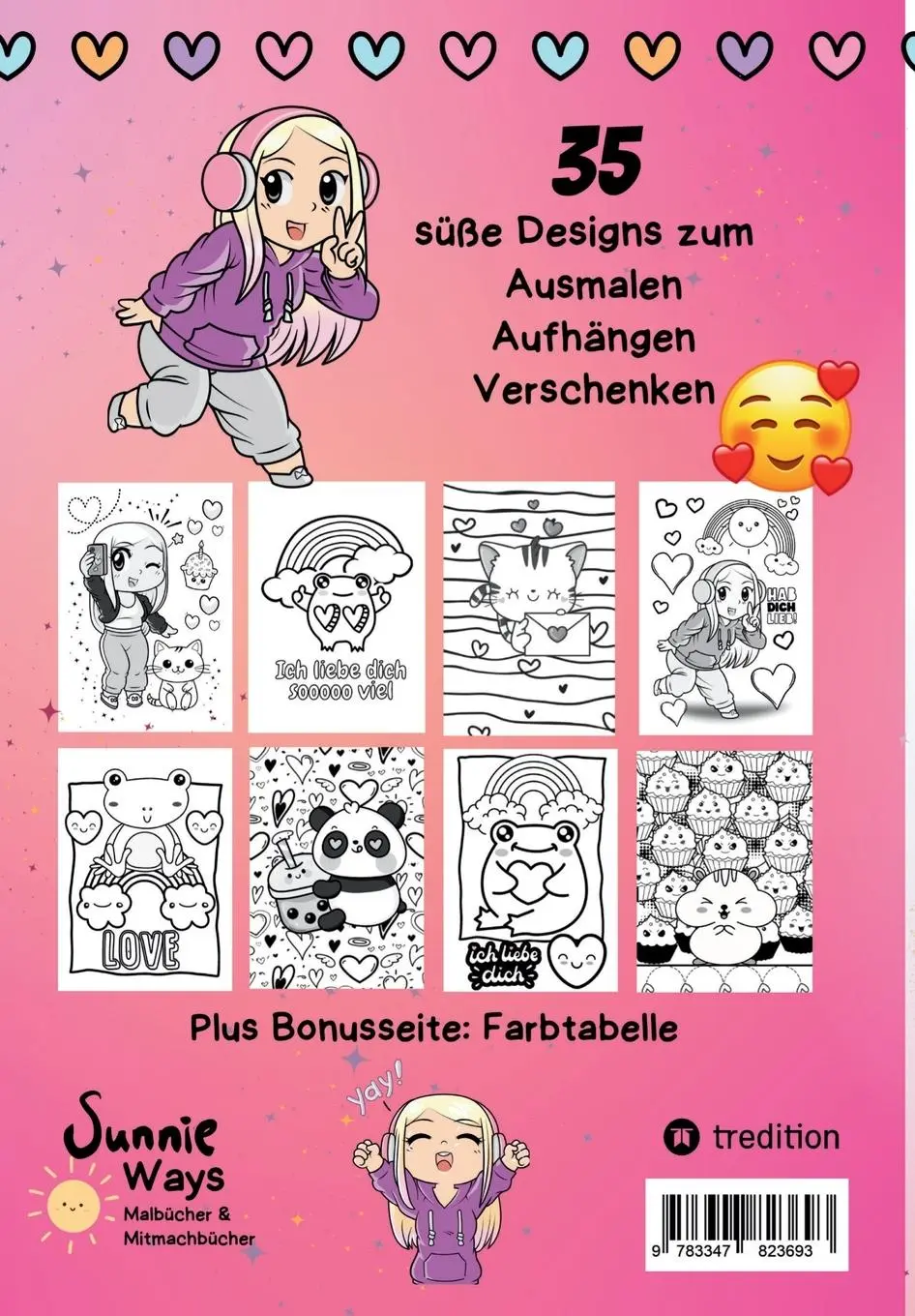 Rückseite: 9783347823693 | Malbüch für Mädchen Kawaii Ausmalmach Liebe und Herz für Kinder ab...