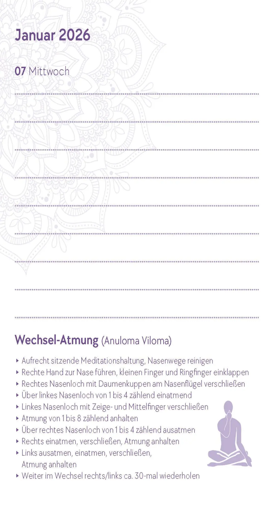 Bild: 9783517103693 | Yoga-Kalender 2026 - Taschenkalender mit Mantras, Meditationen,...