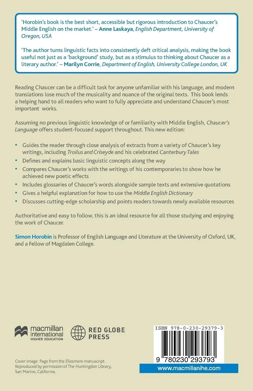 Rückseite: 9780230293793 | Chaucer's Language | Simon Horobin | Taschenbuch | Englisch | 2012