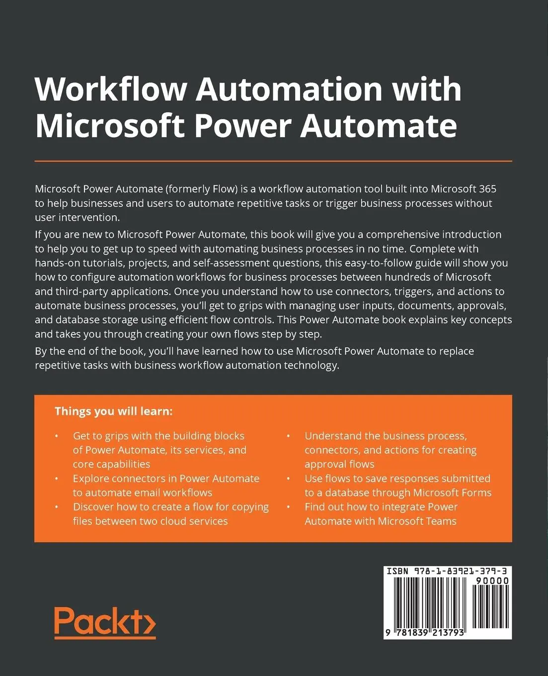 Rückseite: 9781839213793 | Workflow Automation with Microsoft Power Automate | Aaron Guilmette