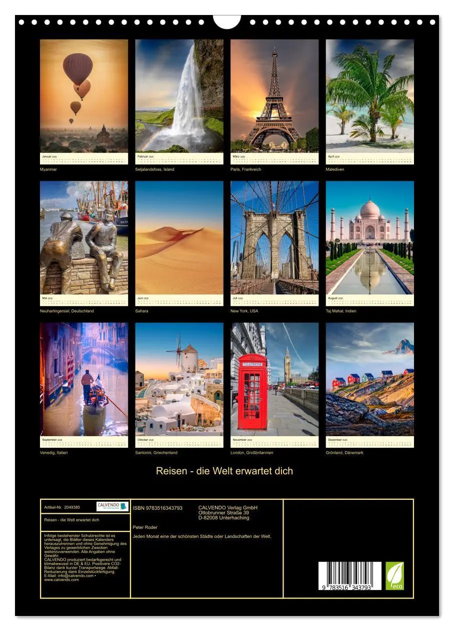 Bild: 9783516343793 | Reisen - die Welt erwartet dich (Wandkalender 2026 DIN A3 hoch),...