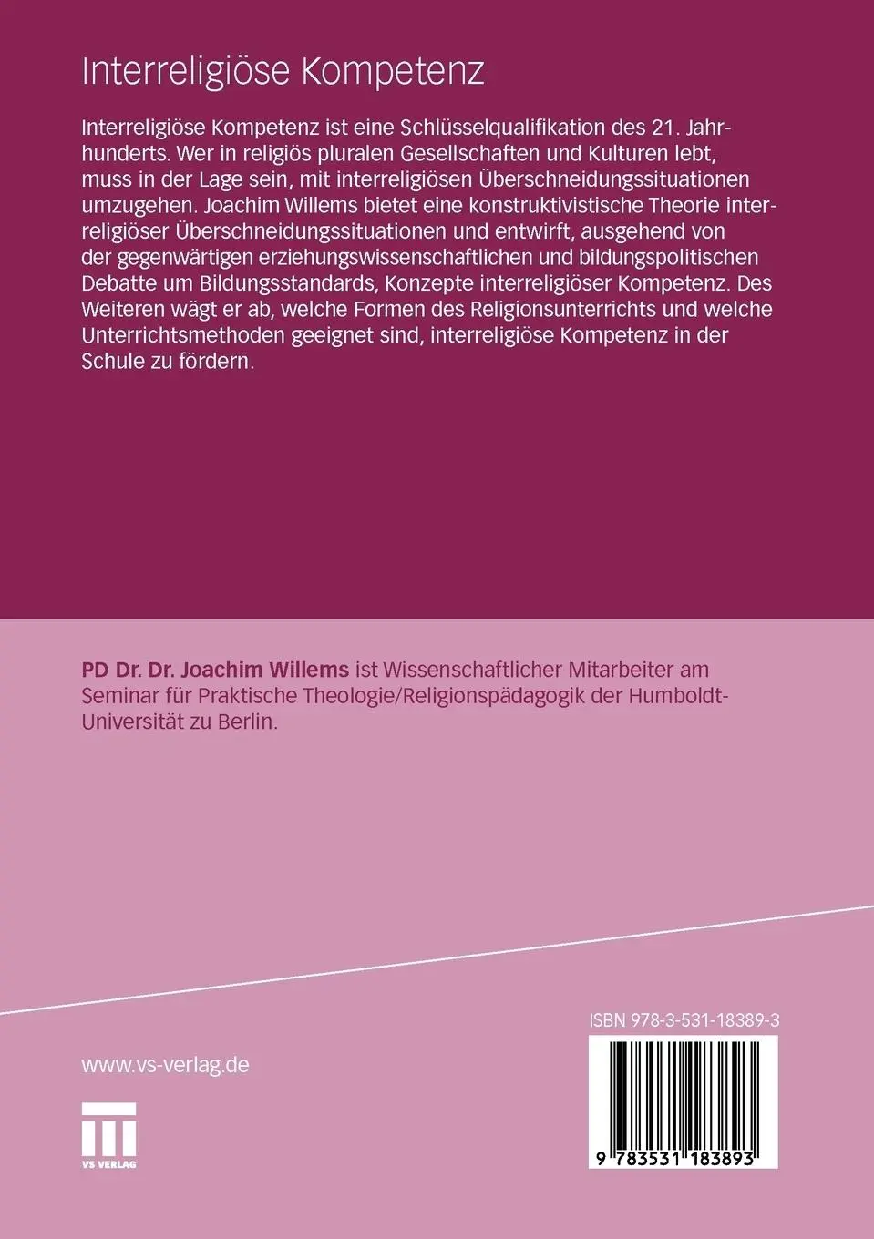Rückseite: 9783531183893 | Interreligiöse Kompetenz | Joachim Willems | Taschenbuch | 289 S.