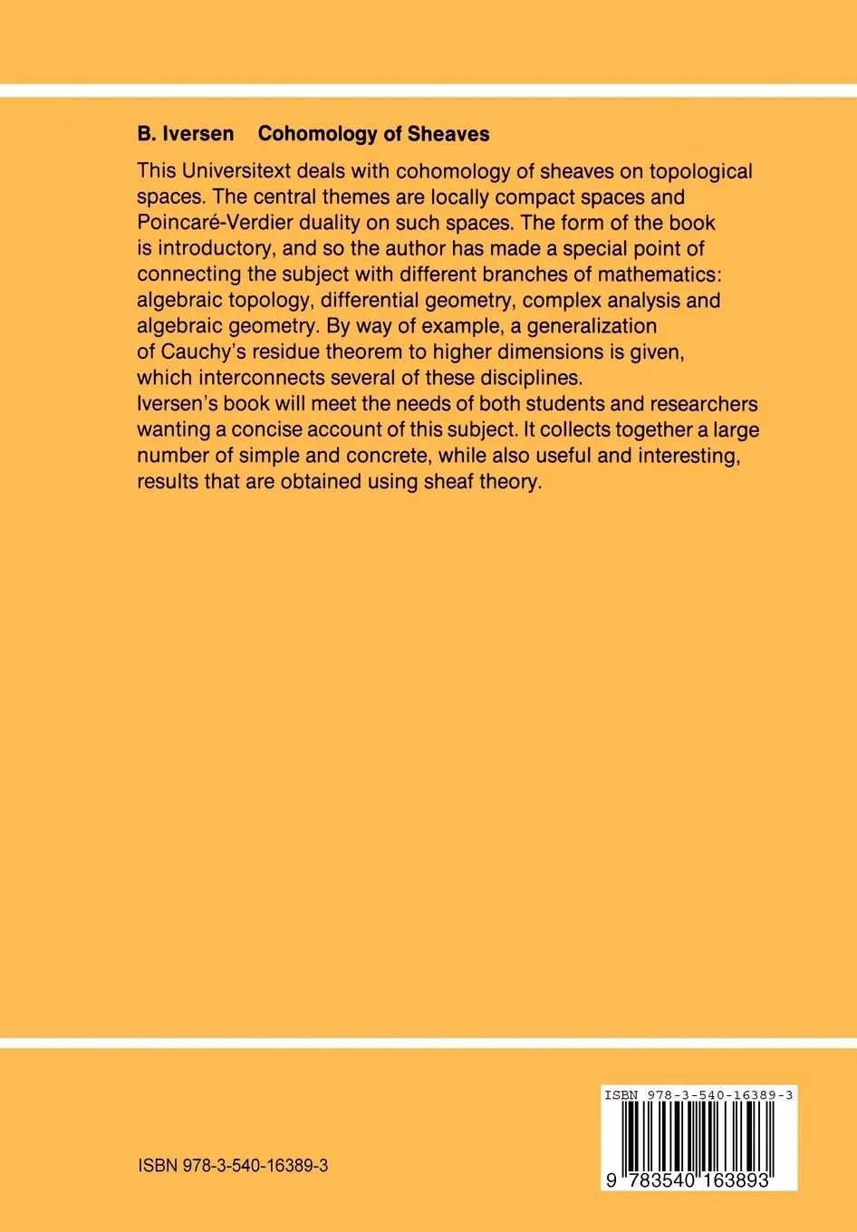 Rückseite: 9783540163893 | Cohomology of Sheaves | Birger Iversen | Taschenbuch | Universitext