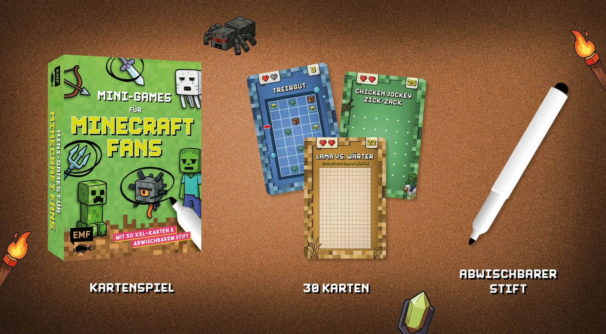 Bild: 4260478343993 | Kartenspiel: Mini-Games für Minecraft-Fans - mit abwischbarem Stift