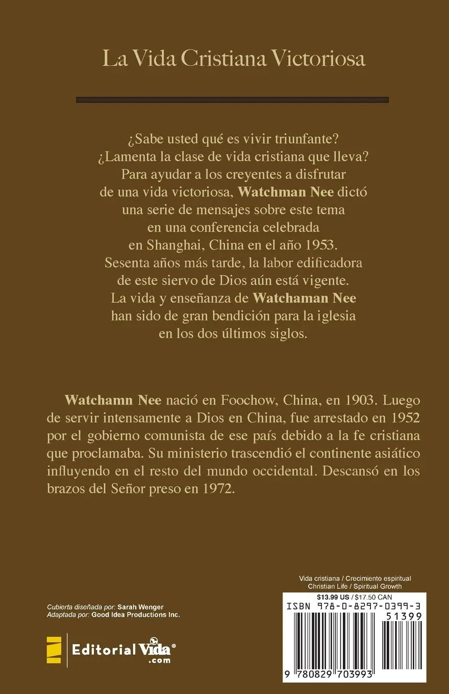 Rückseite: 9780829703993 | La Vida Cristiana Victoriosa | Watchman Nee (u. a.) | Taschenbuch