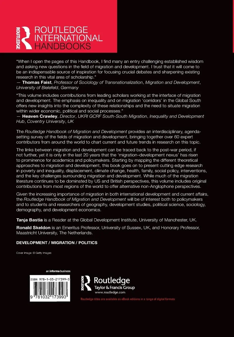 Rückseite: 9781032173993 | Routledge Handbook of Migration and Development | Tanja Bastia (u. a.)