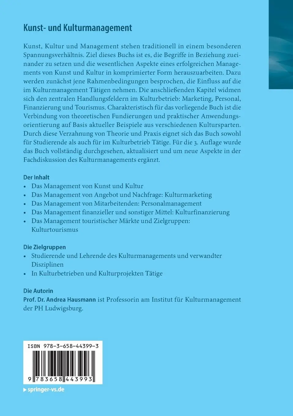 Rückseite: 9783658443993 | Kunst- und Kulturmanagement | Kompaktwissen für Studium und Praxis