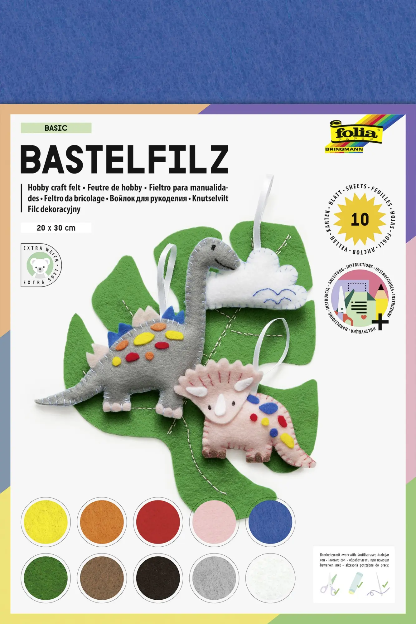 Cover: 4001868524093 | Folia Bastelfilz BASIC 150g/m², 20x30cm, 10 Blatt, farbig sortiert