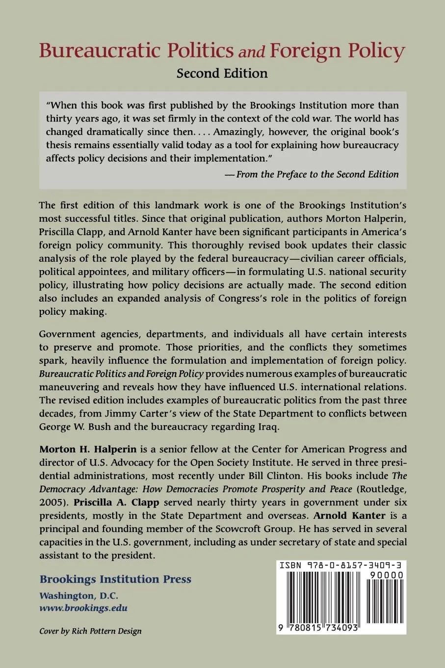 Rückseite: 9780815734093 | Bureaucratic Politics and Foreign Policy | Morton H. Halperin (u. a.)