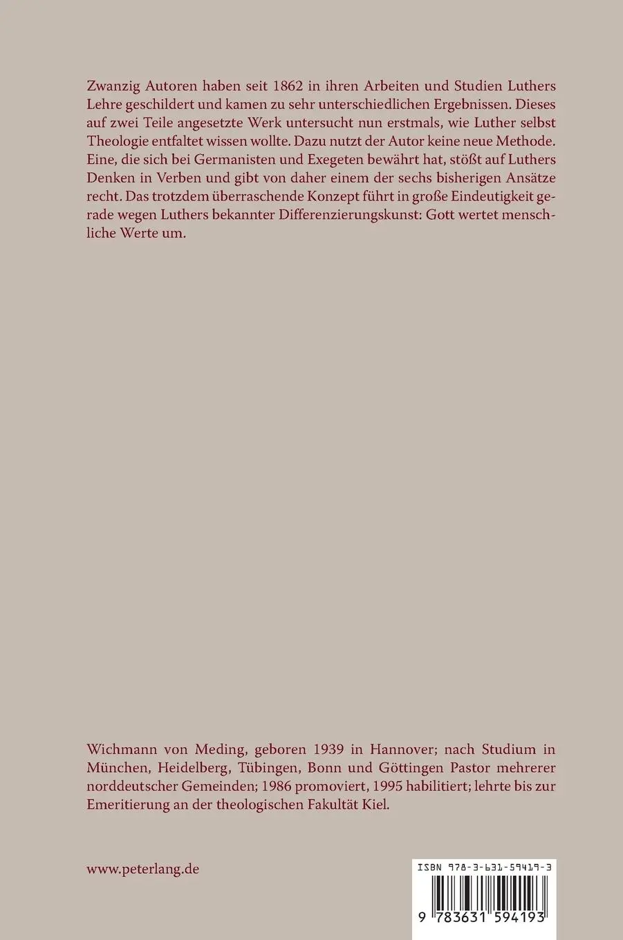 Rückseite: 9783631594193 | Luthers Lehre | Wichmann Von Meding | Buch | Gebunden | Deutsch | 2012