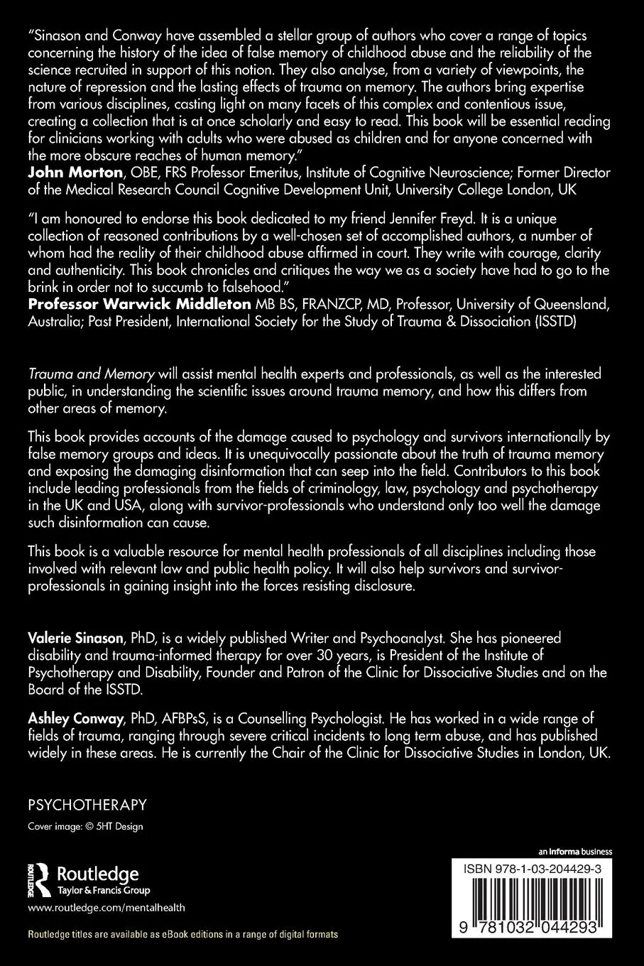 Rückseite: 9781032044293 | Trauma and Memory | The Science and the Silenced | Sinason (u. a.)