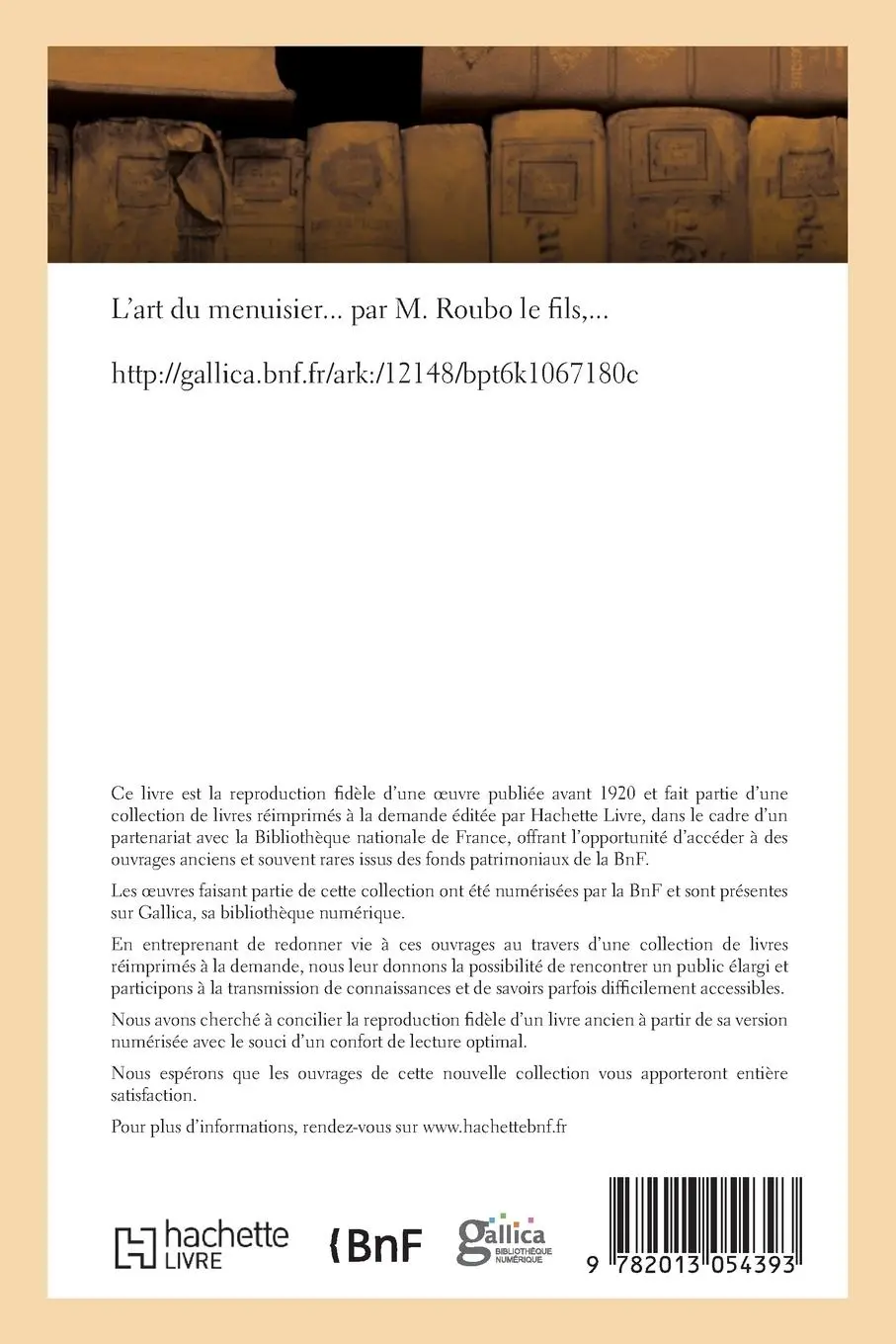 Rückseite: 9782013054393 | L'Art Du Menuisier | André Jacob Roubo | Taschenbuch | Französisch