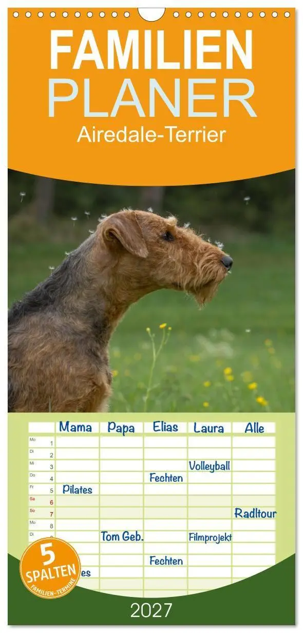 Cover: 9783594334393 | Familienplaner 2027 - Airedale-Terrier, was sonst! mit 5 Spalten...