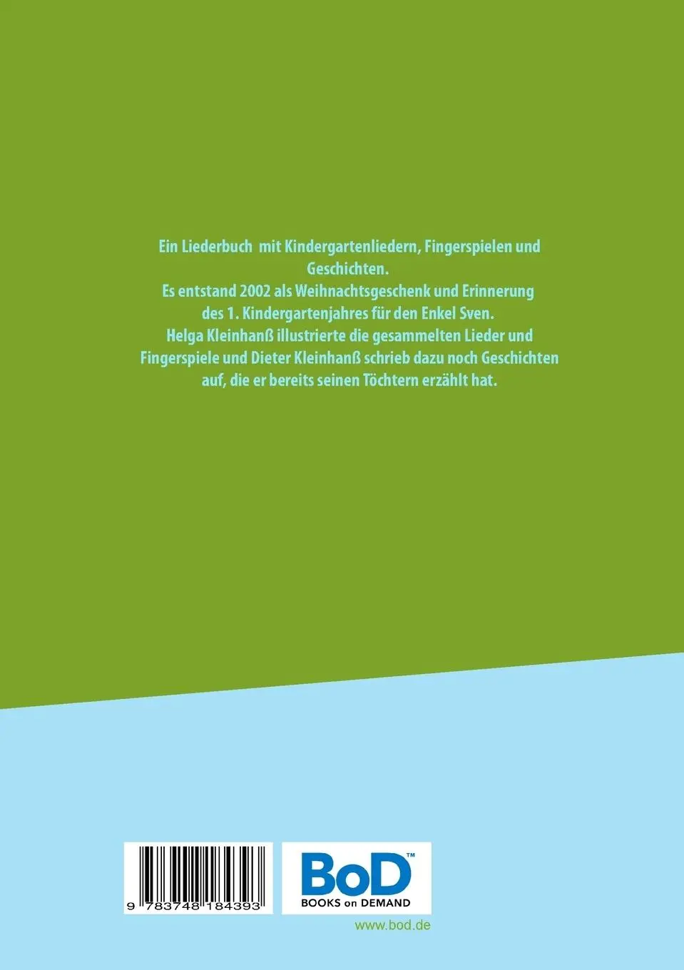 Rückseite: 9783748184393 | Lieder und Geschichten für den Kindergarten | Dieter Kleinhanß | Buch