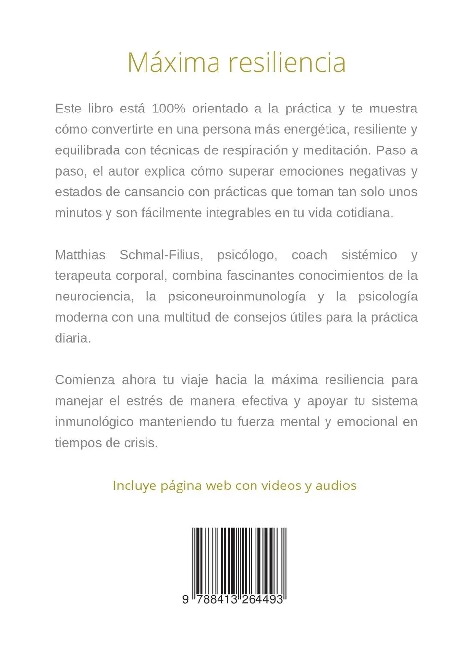 Rückseite: 9788413264493 | Máxima Resiliencia | Matthias Schmal-Filius | Taschenbuch | Spanisch