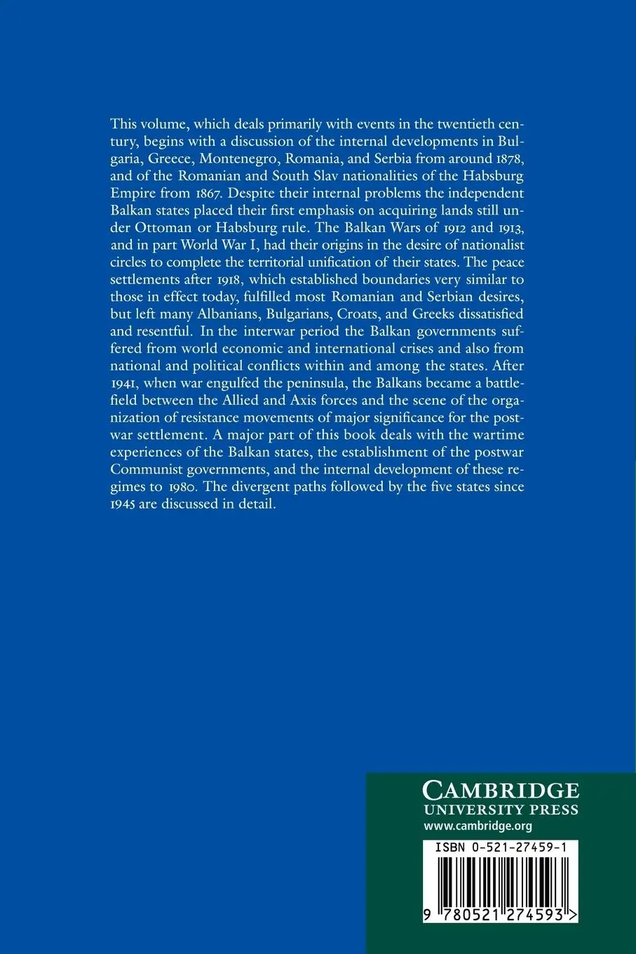 Rückseite: 9780521274593 | History of the Balkans | Volume 2 | Barbara Jelavich | Taschenbuch