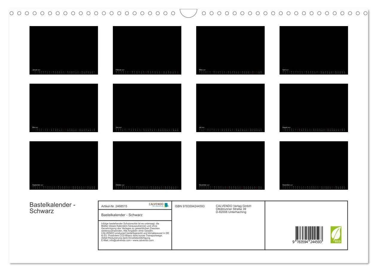 Bild: 9783594244593 | Bastelkalender - Schwarz (Wandkalender 2027 DIN A3 quer), CALVENDO...