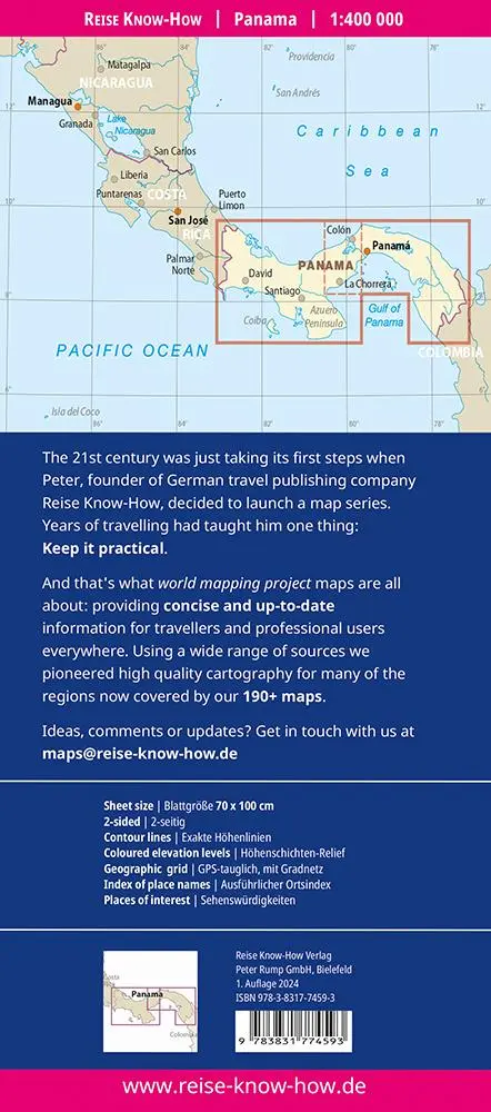 Rückseite: 9783831774593 | Reise Know-How Landkarte Panama (1:400.000) | (Land-)Karte | 2 S.