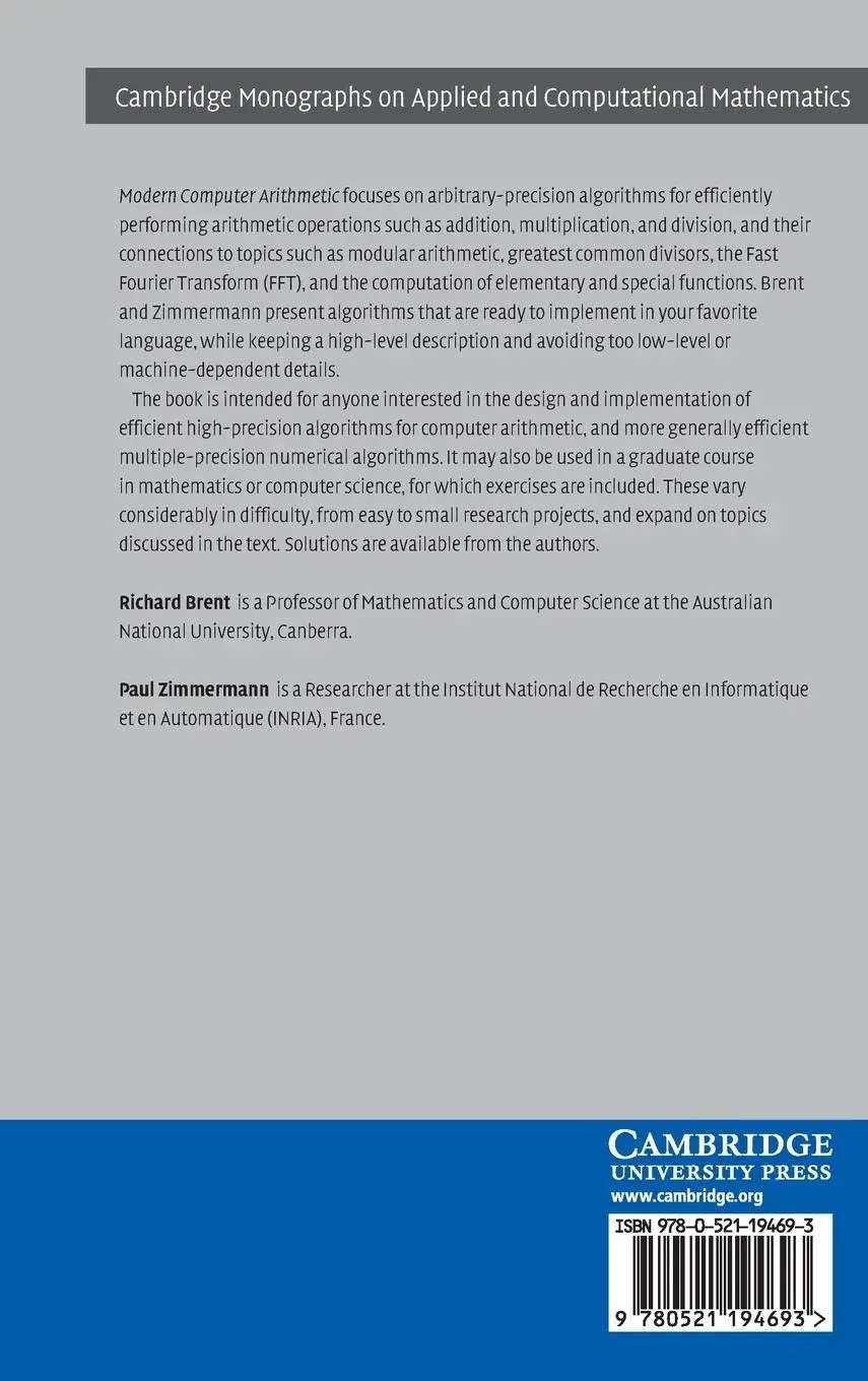 Rückseite: 9780521194693 | Modern Computer Arithmetic | Richard. P Brent | Buch | Englisch | 2010