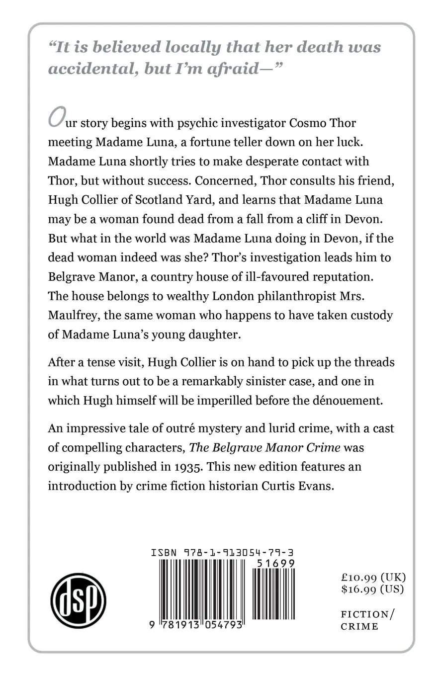 Rückseite: 9781913054793 | The Belgrave Manor Crime | A Golden Age Mystery | Moray Dalton | Buch