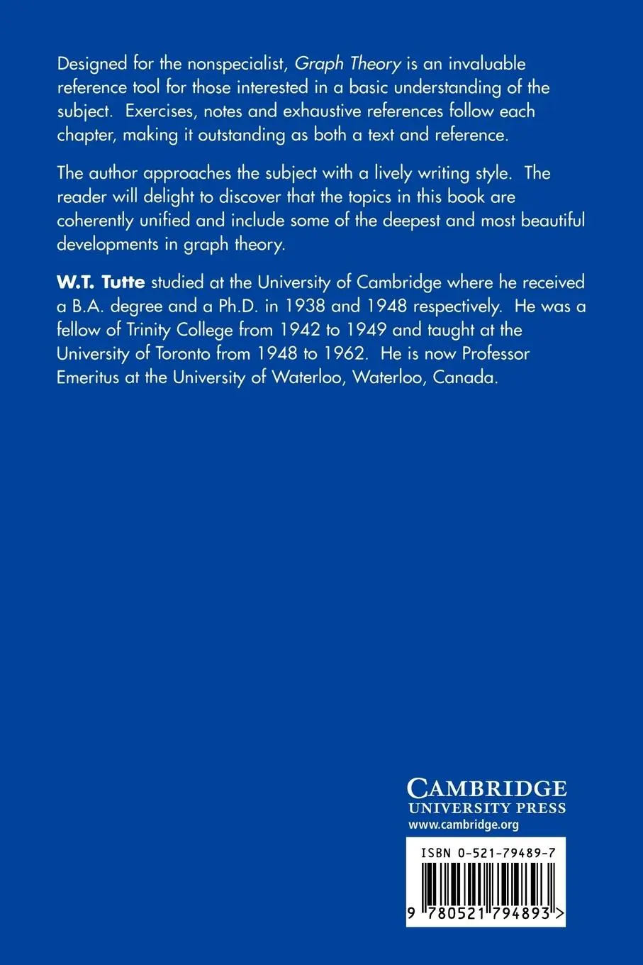 Rückseite: 9780521794893 | Graph Theory | W. T. Tutte | Taschenbuch | Englisch | 2005