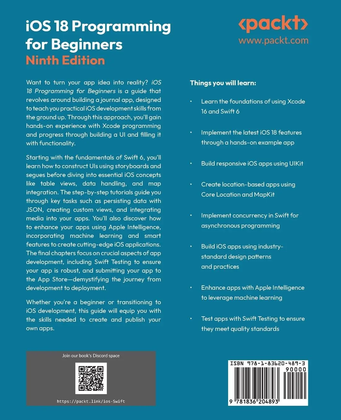 Rückseite: 9781836204893 | iOS 18 Programming for Beginners - Ninth Edition | Ahmad Sahar | Buch