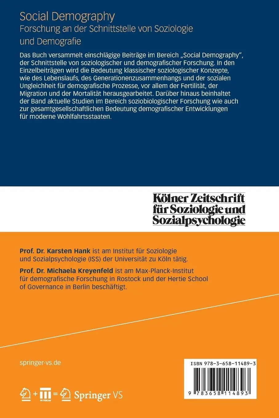 Rückseite: 9783658114893 | Social Demography - Forschung an der Schnittstelle von Soziologie...