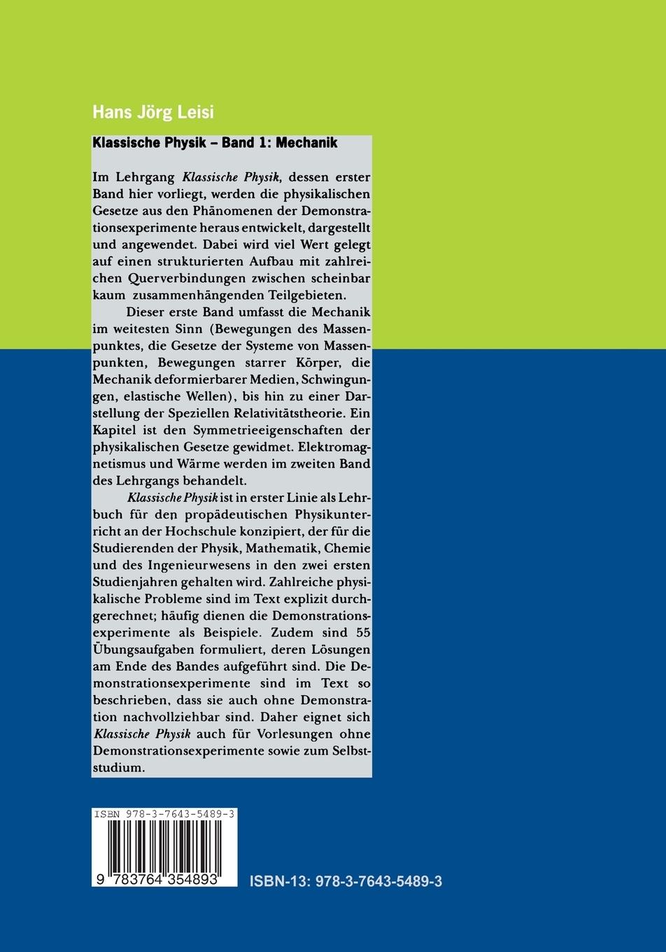 Rückseite: 9783764354893 | Klassische Physik | Band 1: Mechanik | Hans J. Leisi | Taschenbuch